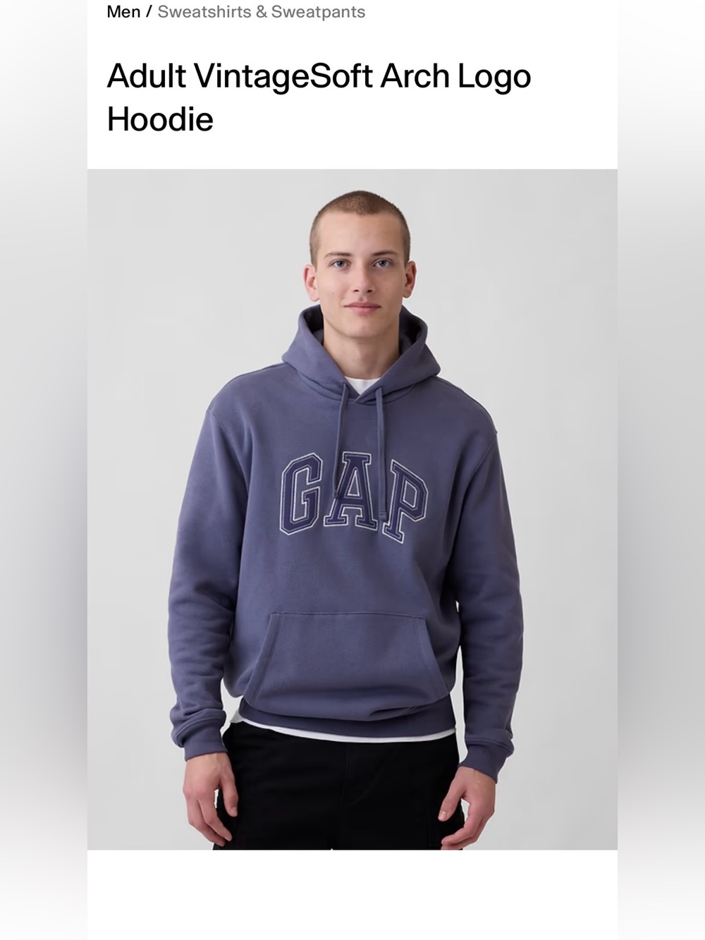 NWT GAP Unisex Vintage Soft Arch Logo Hoodie - Storm Blue with White Size XXL